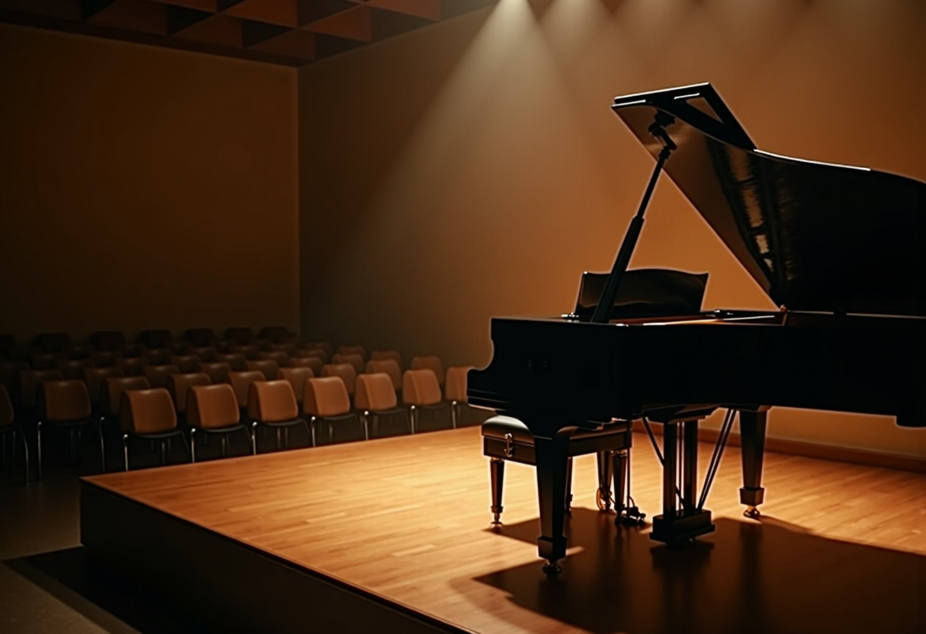 Student at piano recital, hands on keys