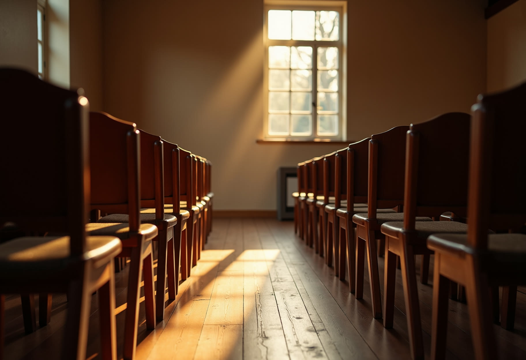 Empty recital hall, chairs in rows